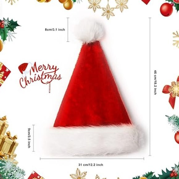 6 Pcs Santa Hat, Christmas Hat, Xmas Holiday Hat for Unisex Adults, Extra Thicke - Picture 4 of 6